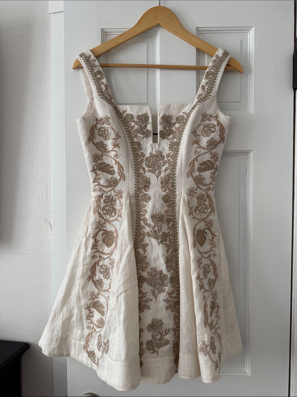 Agua by Agua Bendita Cream Mini Dress with Beige Embroidery